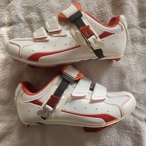 Peloton Cycling Bike Shoes w/Cleat EUR 38/W7.5/M6 White Orange VGC